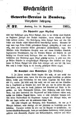 Wochenschrift des Gewerbe-Vereins der Stadt Bamberg Samstag 30. September 1865