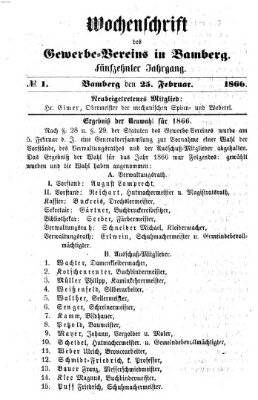 Wochenschrift des Gewerbe-Vereins der Stadt Bamberg Sonntag 25. Februar 1866