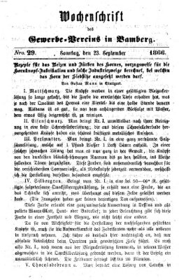 Wochenschrift des Gewerbe-Vereins der Stadt Bamberg Sonntag 23. September 1866