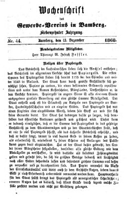 Wochenschrift des Gewerbe-Vereins der Stadt Bamberg Freitag 13. Dezember 1867
