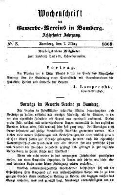 Wochenschrift des Gewerbe-Vereins der Stadt Bamberg Sonntag 7. März 1869