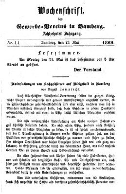 Wochenschrift des Gewerbe-Vereins der Stadt Bamberg Sonntag 23. Mai 1869