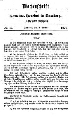 Wochenschrift des Gewerbe-Vereins der Stadt Bamberg Sonntag 9. Januar 1870