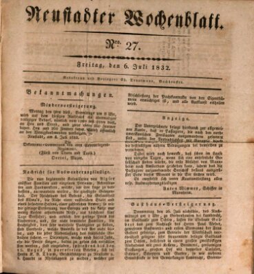 Neustadter Wochenblatt Freitag 6. Juli 1832