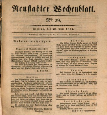 Neustadter Wochenblatt Freitag 20. Juli 1832