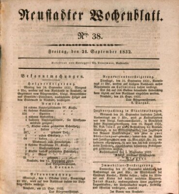 Neustadter Wochenblatt Freitag 21. September 1832