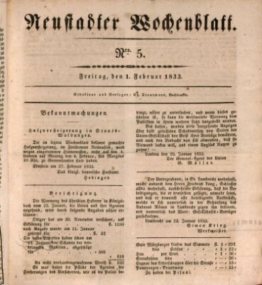 Neustadter Wochenblatt Freitag 1. Februar 1833