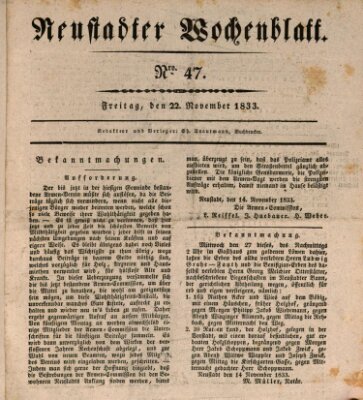 Neustadter Wochenblatt Freitag 22. November 1833