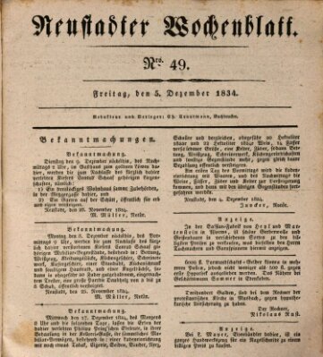Neustadter Wochenblatt Freitag 5. Dezember 1834