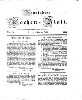 Neustadter Wochenblatt Freitag 10. Juli 1835