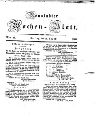 Neustadter Wochenblatt Freitag 21. August 1835