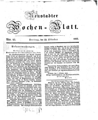 Neustadter Wochenblatt Freitag 23. Oktober 1835