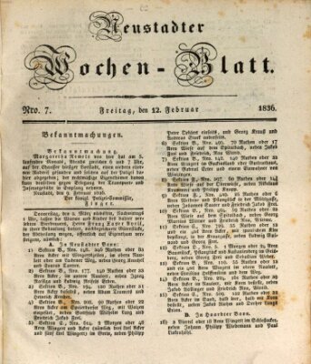 Neustadter Wochenblatt Freitag 12. Februar 1836