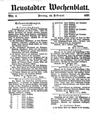 Neustadter Wochenblatt Freitag 10. Februar 1837