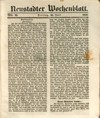 Neustadter Wochenblatt Freitag 20. Juli 1838