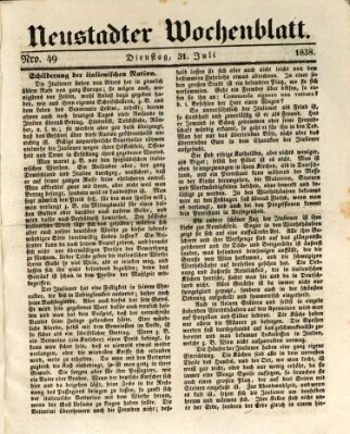 Neustadter Wochenblatt Dienstag 31. Juli 1838