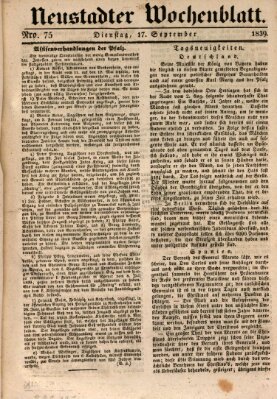 Neustadter Wochenblatt Dienstag 17. September 1839