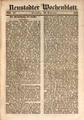 Neustadter Wochenblatt Dienstag 18. Februar 1840