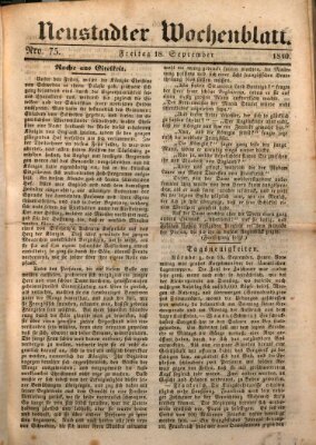 Neustadter Wochenblatt Freitag 18. September 1840