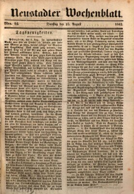 Neustadter Wochenblatt Dienstag 16. August 1842