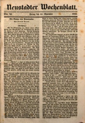 Neustadter Wochenblatt Freitag 11. November 1842