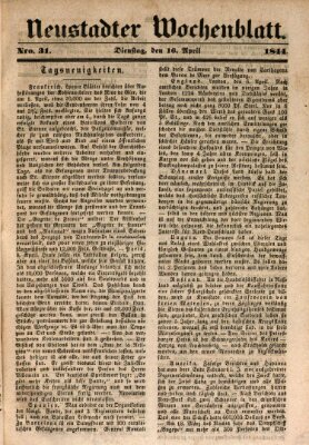 Neustadter Wochenblatt Dienstag 16. April 1844