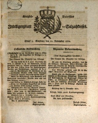 Königlich baierisches Intelligenzblatt des Salzach-Kreises (Königlich baierisches Salzach-Kreis-Blatt) Mittwoch 21. November 1810