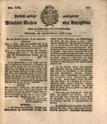 Kurfürstlich gnädigst privilegirte Münchner-Zeitung (Süddeutsche Presse) Mittwoch 18. Juni 1794