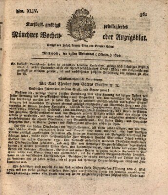 Kurfürstlich gnädigst privilegirte Münchner-Zeitung (Süddeutsche Presse) Mittwoch 29. Oktober 1794