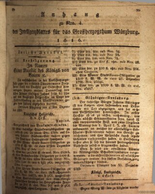 Königlich-baierisches Intelligenzblatt für das Großherzogthum Würzburg (Würzburger Intelligenzblatt) Samstag 13. Januar 1816