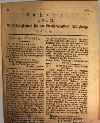 Königlich-baierisches Intelligenzblatt für das Großherzogthum Würzburg (Würzburger Intelligenzblatt) Dienstag 27. Februar 1816