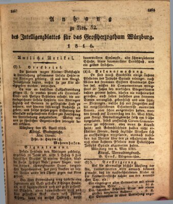 Königlich-baierisches Intelligenzblatt für das Großherzogthum Würzburg (Würzburger Intelligenzblatt) Dienstag 14. Mai 1816