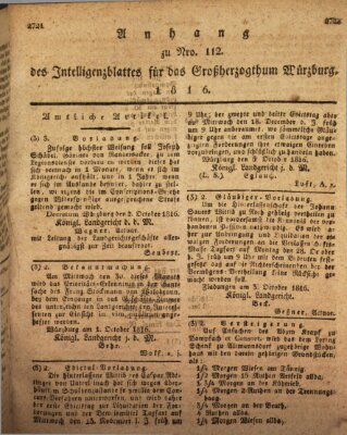 Königlich-baierisches Intelligenzblatt für das Großherzogthum Würzburg (Würzburger Intelligenzblatt) Donnerstag 17. Oktober 1816