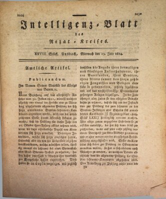Intelligenzblatt des Rezat-Kreises (Ansbacher Intelligenz-Zeitung) Mittwoch 13. Juli 1814