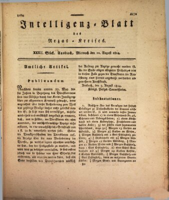 Intelligenzblatt des Rezat-Kreises (Ansbacher Intelligenz-Zeitung) Mittwoch 10. August 1814