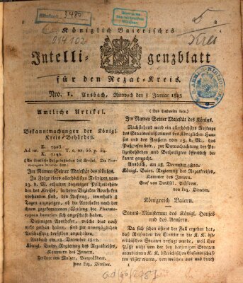 Königlich Bayerisches Intelligenzblatt für den Rezat-Kreis (Ansbacher Intelligenz-Zeitung) Mittwoch 8. Januar 1823