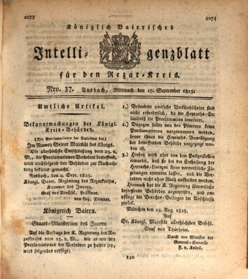 Königlich Bayerisches Intelligenzblatt für den Rezat-Kreis (Ansbacher Intelligenz-Zeitung) Mittwoch 17. September 1823