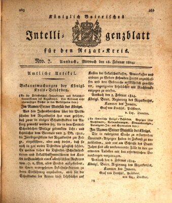 Königlich Bayerisches Intelligenzblatt für den Rezat-Kreis (Ansbacher Intelligenz-Zeitung) Mittwoch 18. Februar 1824