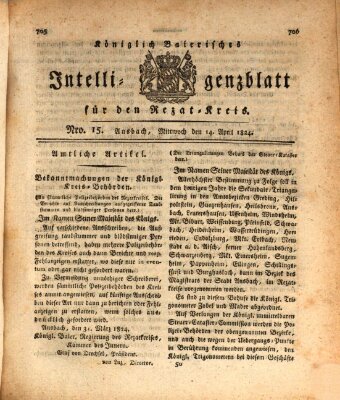 Königlich Bayerisches Intelligenzblatt für den Rezat-Kreis (Ansbacher Intelligenz-Zeitung) Mittwoch 14. April 1824
