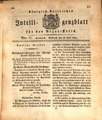 Königlich Bayerisches Intelligenzblatt für den Rezat-Kreis (Ansbacher Intelligenz-Zeitung) Mittwoch 28. April 1824