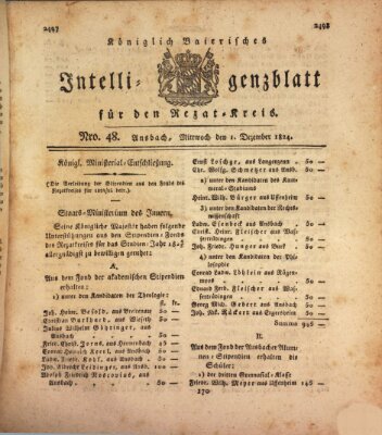 Königlich Bayerisches Intelligenzblatt für den Rezat-Kreis (Ansbacher Intelligenz-Zeitung) Mittwoch 1. Dezember 1824