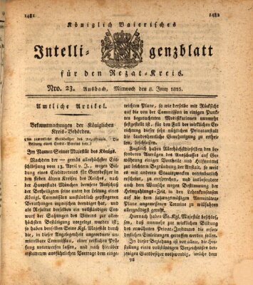 Königlich Bayerisches Intelligenzblatt für den Rezat-Kreis (Ansbacher Intelligenz-Zeitung) Mittwoch 8. Juni 1825