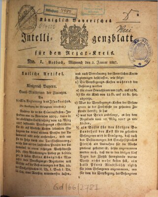 Königlich Bayerisches Intelligenzblatt für den Rezat-Kreis (Ansbacher Intelligenz-Zeitung) Mittwoch 3. Januar 1827