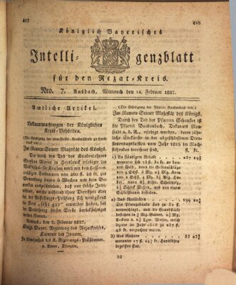 Königlich Bayerisches Intelligenzblatt für den Rezat-Kreis (Ansbacher Intelligenz-Zeitung) Mittwoch 14. Februar 1827