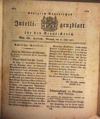 Königlich Bayerisches Intelligenzblatt für den Rezat-Kreis (Ansbacher Intelligenz-Zeitung) Mittwoch 18. Juli 1827