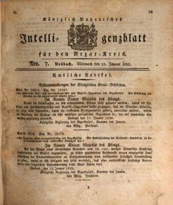 Königlich Bayerisches Intelligenzblatt für den Rezat-Kreis (Ansbacher Intelligenz-Zeitung) Mittwoch 23. Januar 1828