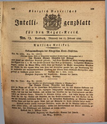 Königlich Bayerisches Intelligenzblatt für den Rezat-Kreis (Ansbacher Intelligenz-Zeitung) Mittwoch 13. Februar 1828