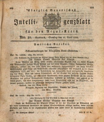 Königlich Bayerisches Intelligenzblatt für den Rezat-Kreis (Ansbacher Intelligenz-Zeitung) Samstag 12. April 1828
