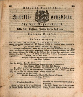 Königlich Bayerisches Intelligenzblatt für den Rezat-Kreis (Ansbacher Intelligenz-Zeitung) Samstag 26. April 1828
