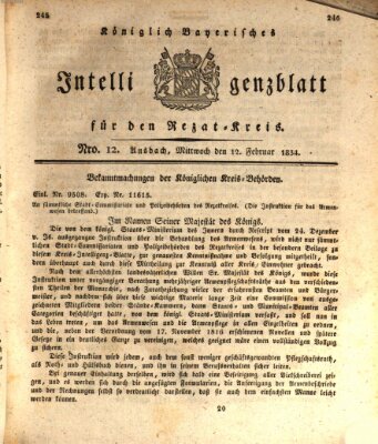 Königlich Bayerisches Intelligenzblatt für den Rezat-Kreis (Ansbacher Intelligenz-Zeitung) Mittwoch 12. Februar 1834